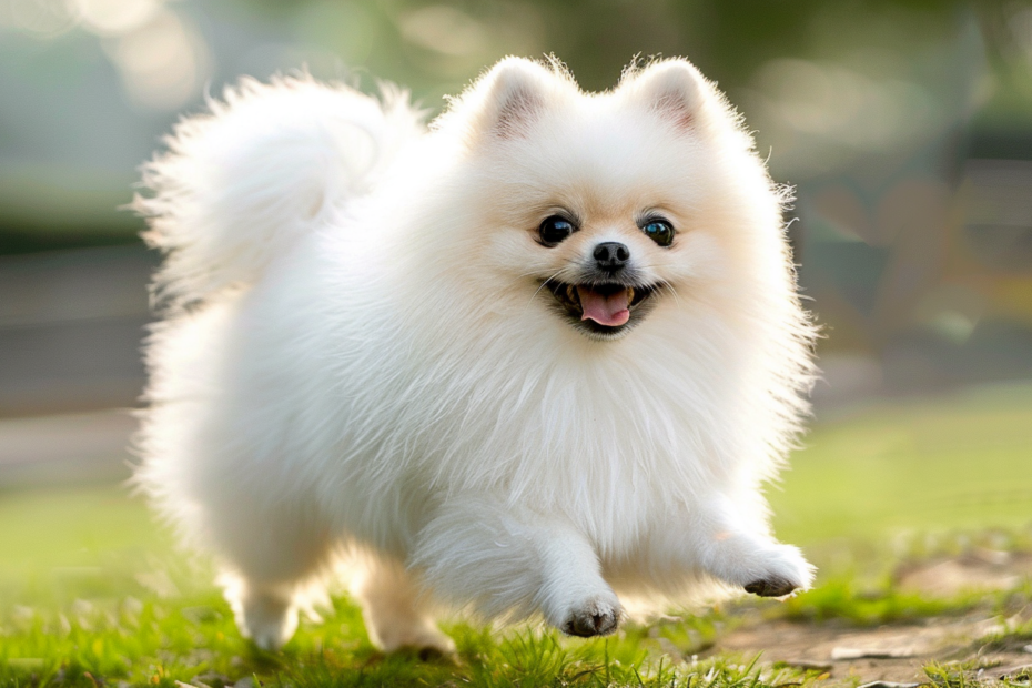 Pomeranian playing in the park chaos